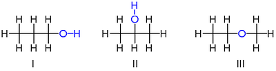 The same atoms arranged into three different molecular structures.