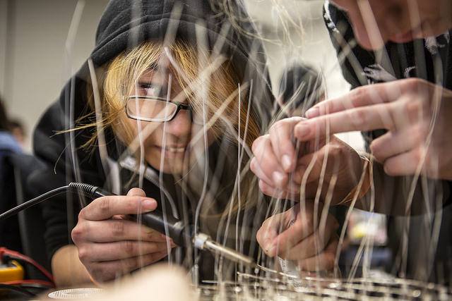 photo of student soldering