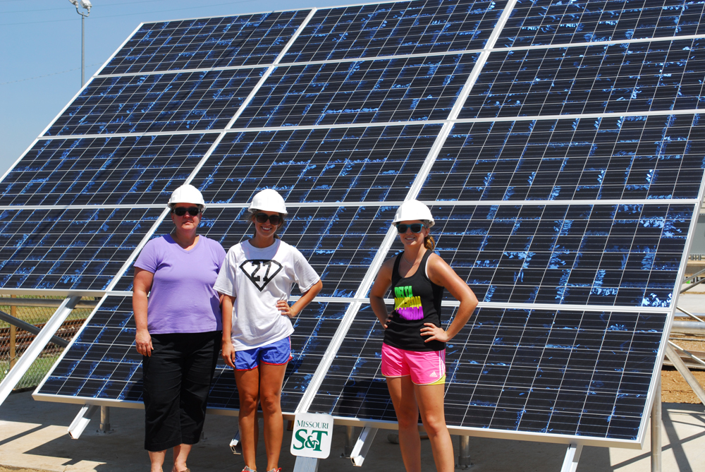 Crow with students and solar panel