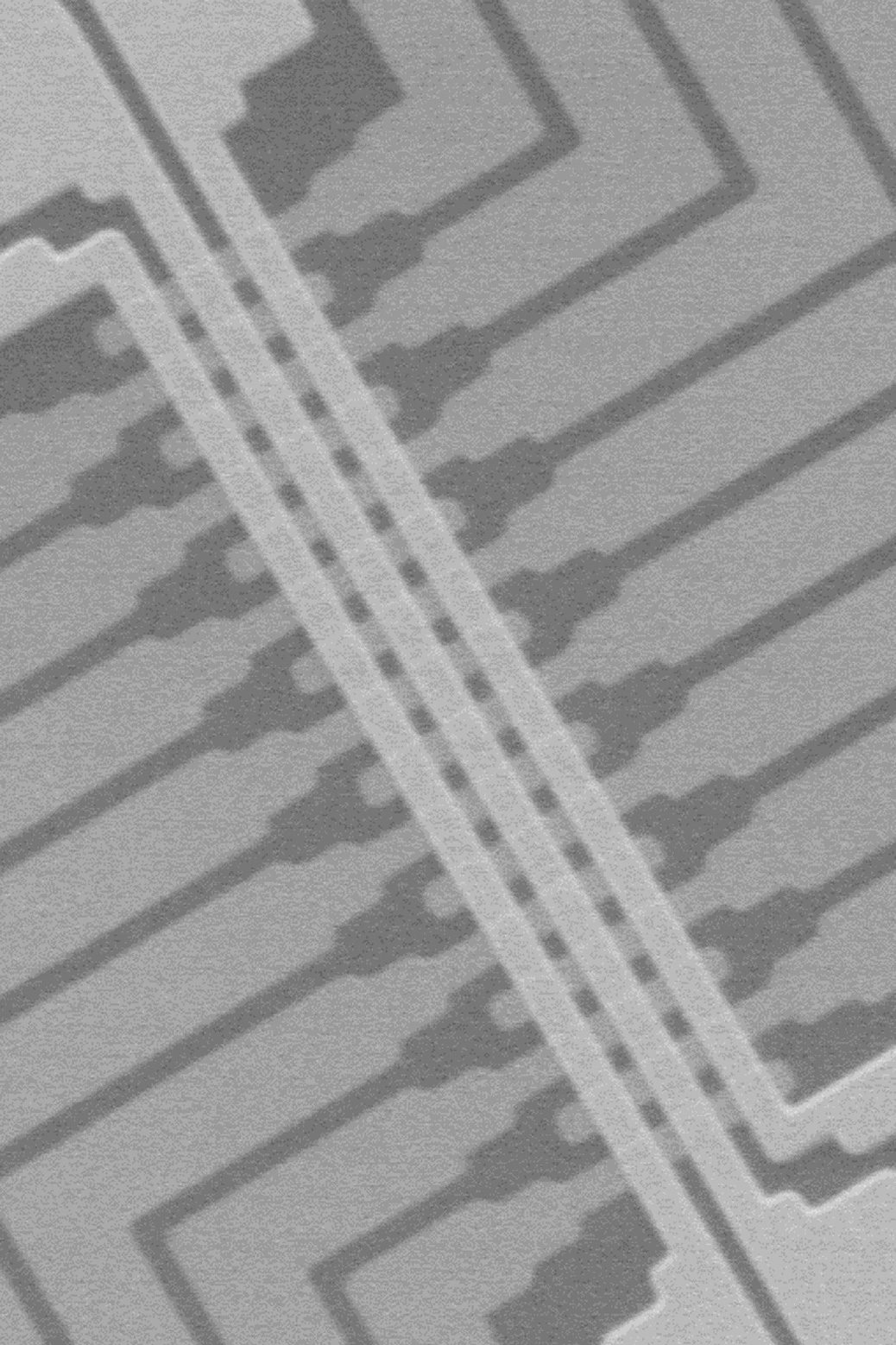 An electron microscope image of the memristor array.