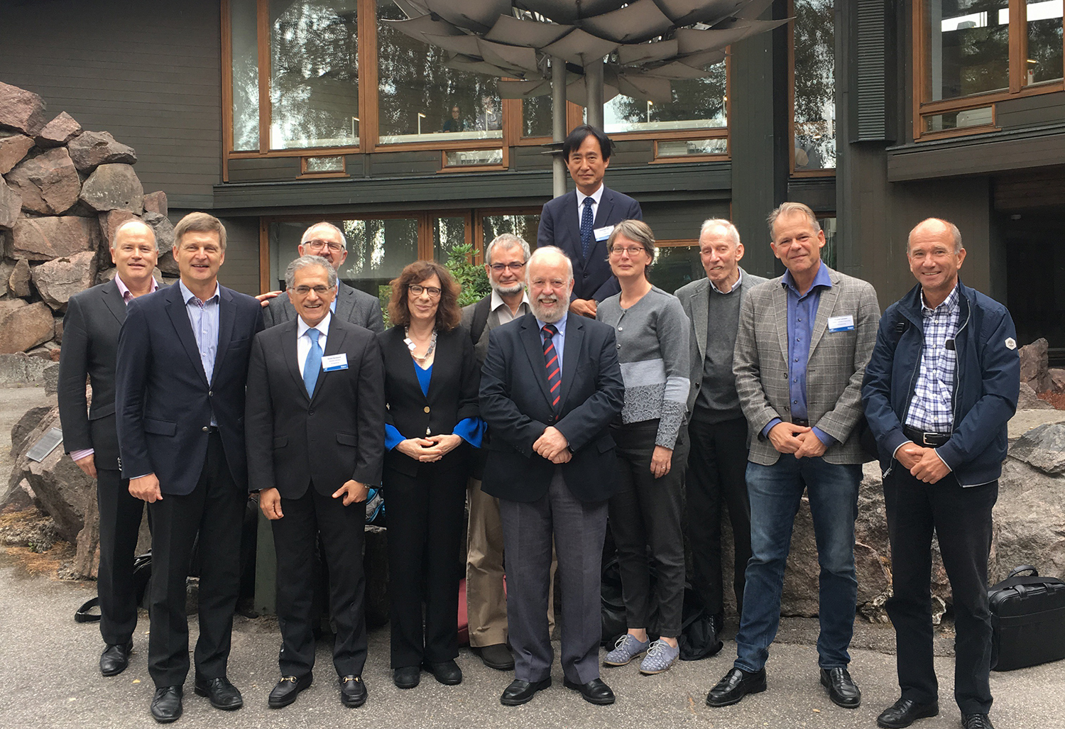 Professor Sarabandi (3rd from the right) chaired a panel to review and assess Research, Art, and Impact at Aalto University in Finland. To his right are University President Ilkka Niemela and Dean of Engineering Gary Marquis.