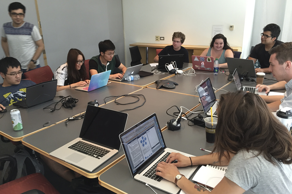 Students working in the Data Mining group at the bootcamp