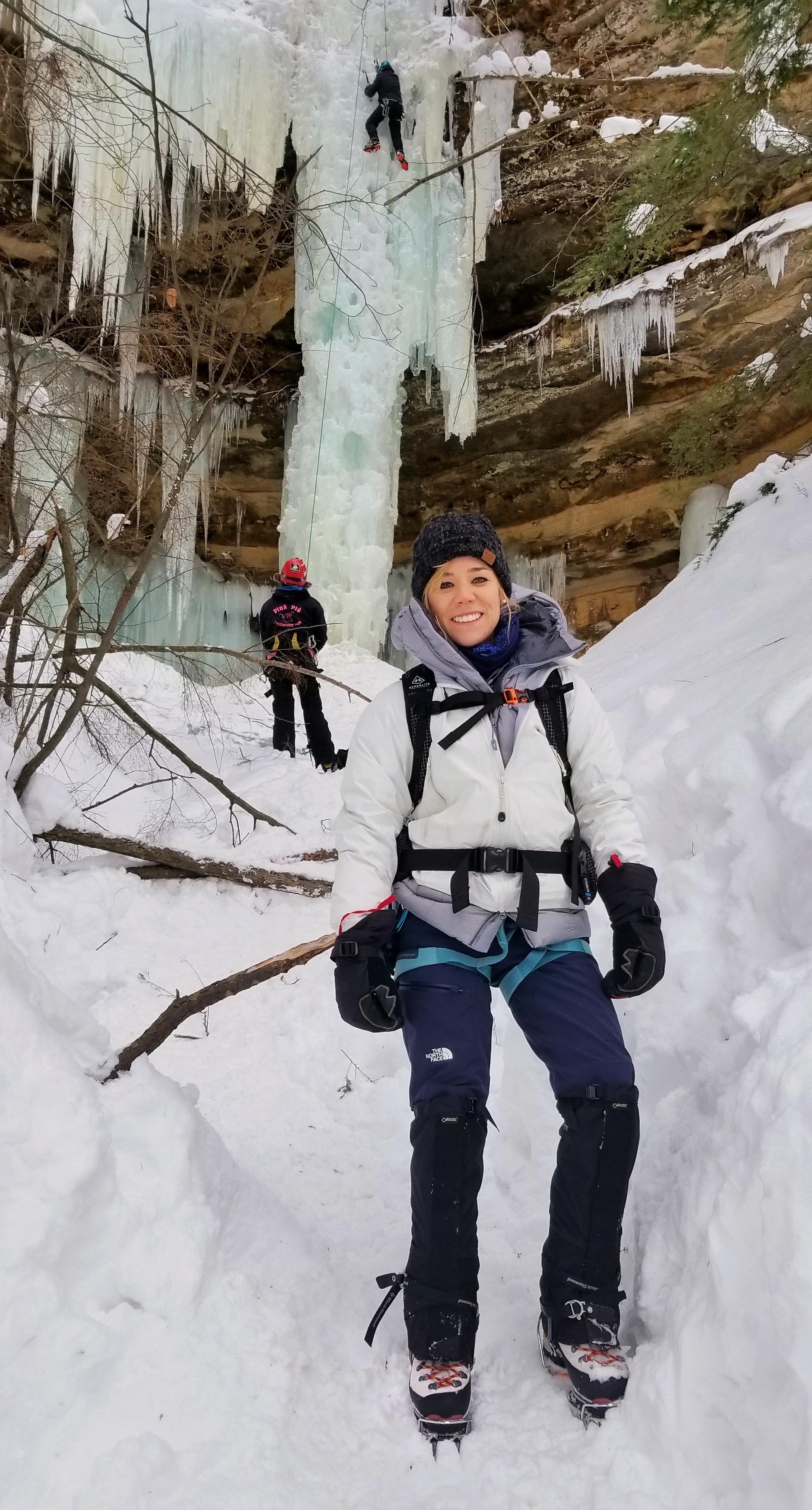 Laura Andre ice climbing