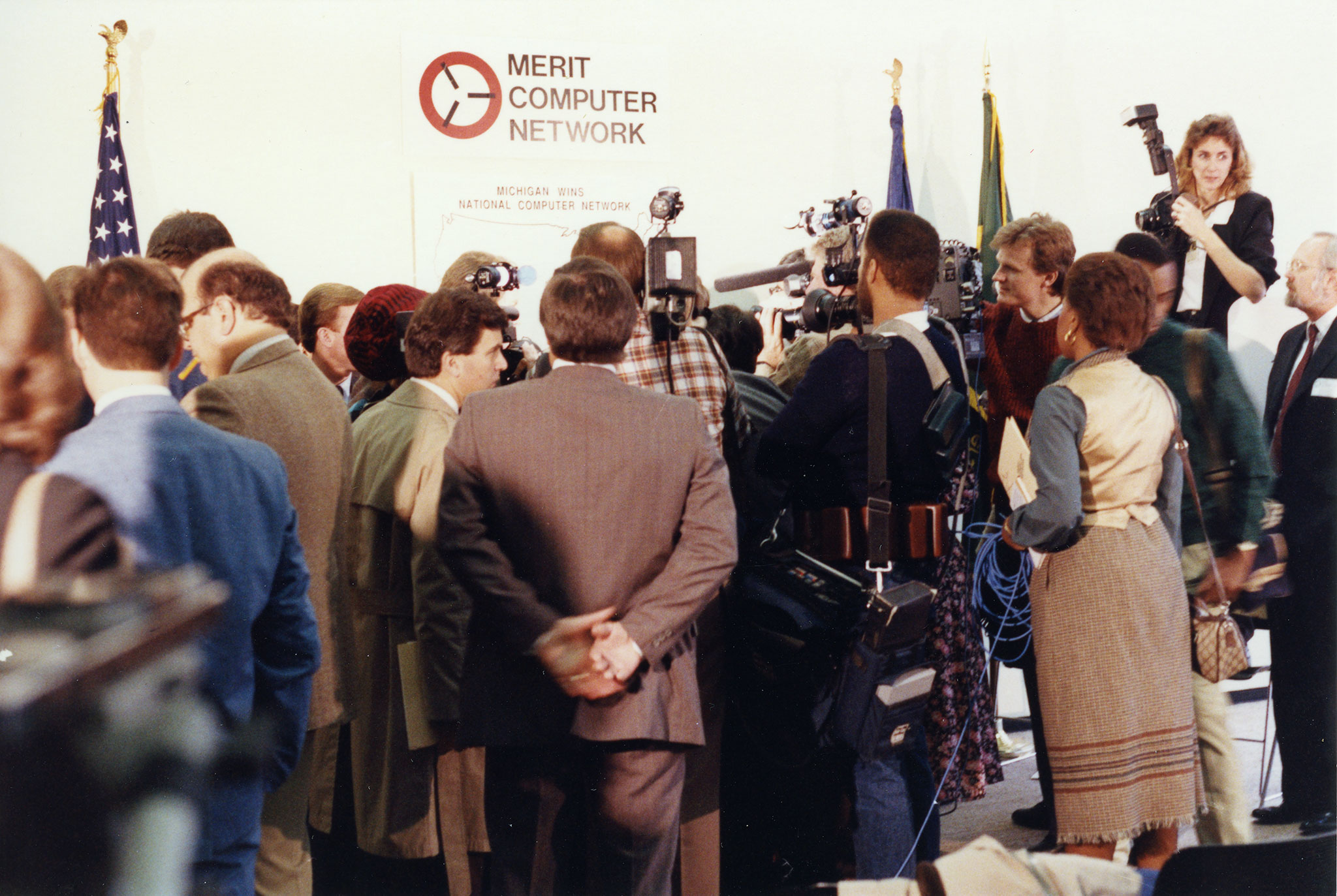 Press conference on Nov. 24, 1987, at Wayne State University