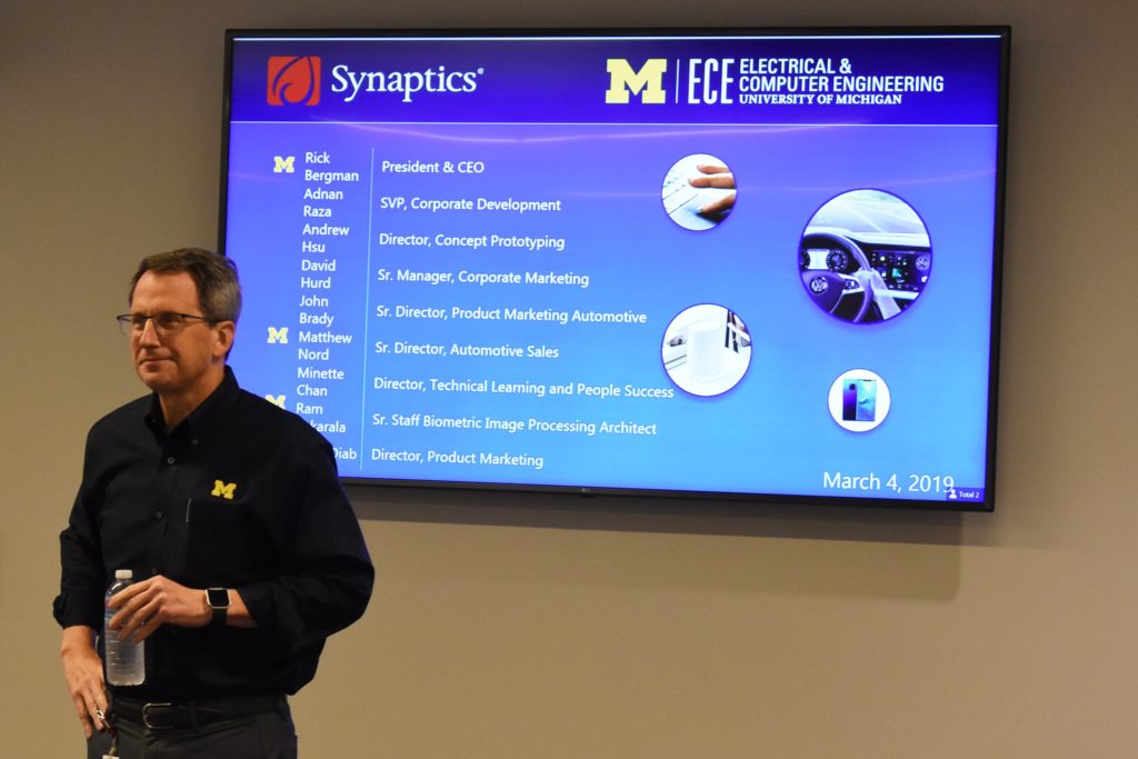 Rick Bergman (BSE EE), President and CEO of Synaptics, welcomes the group.