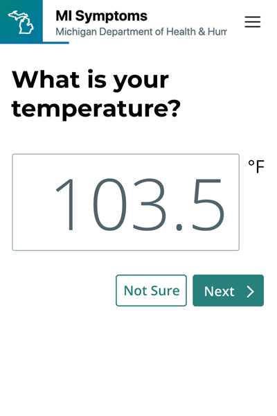One of the questions used by MI Symptoms asks users to enter their body temperature.