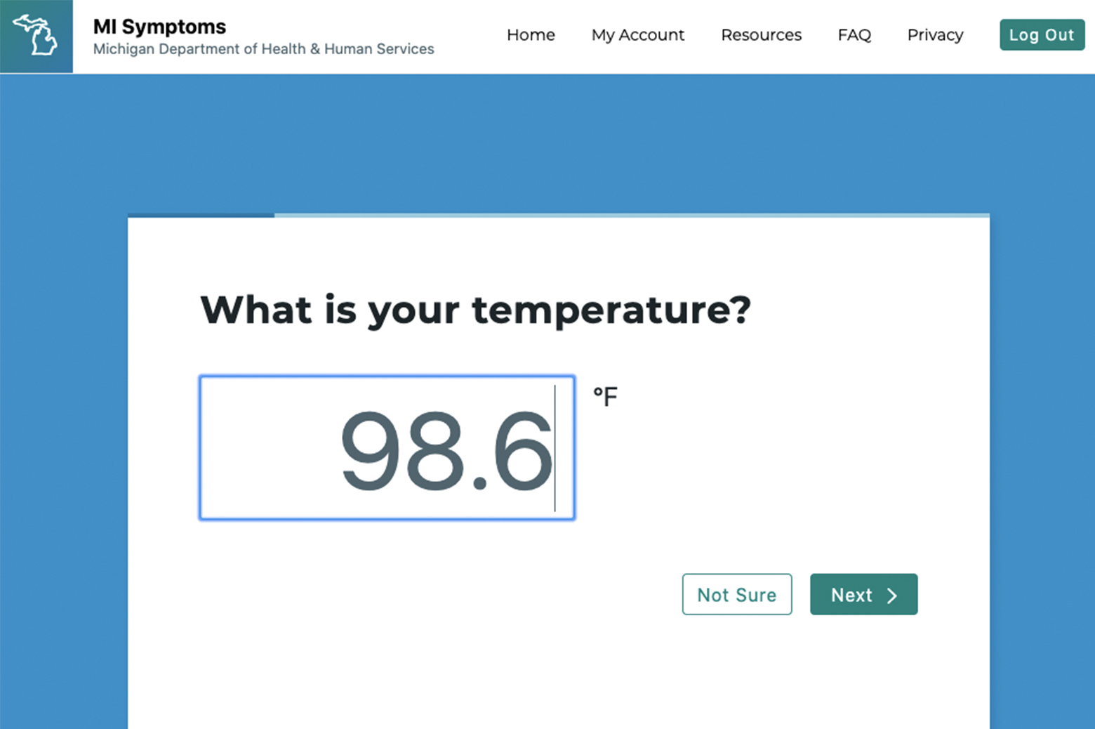 An app prompt asking for the user's temperature