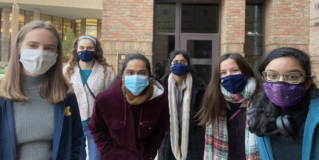 Group of women from WECE on campus with masks
