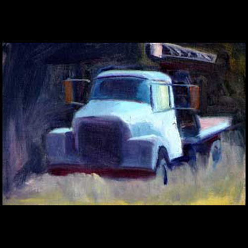 painting of a blue truck