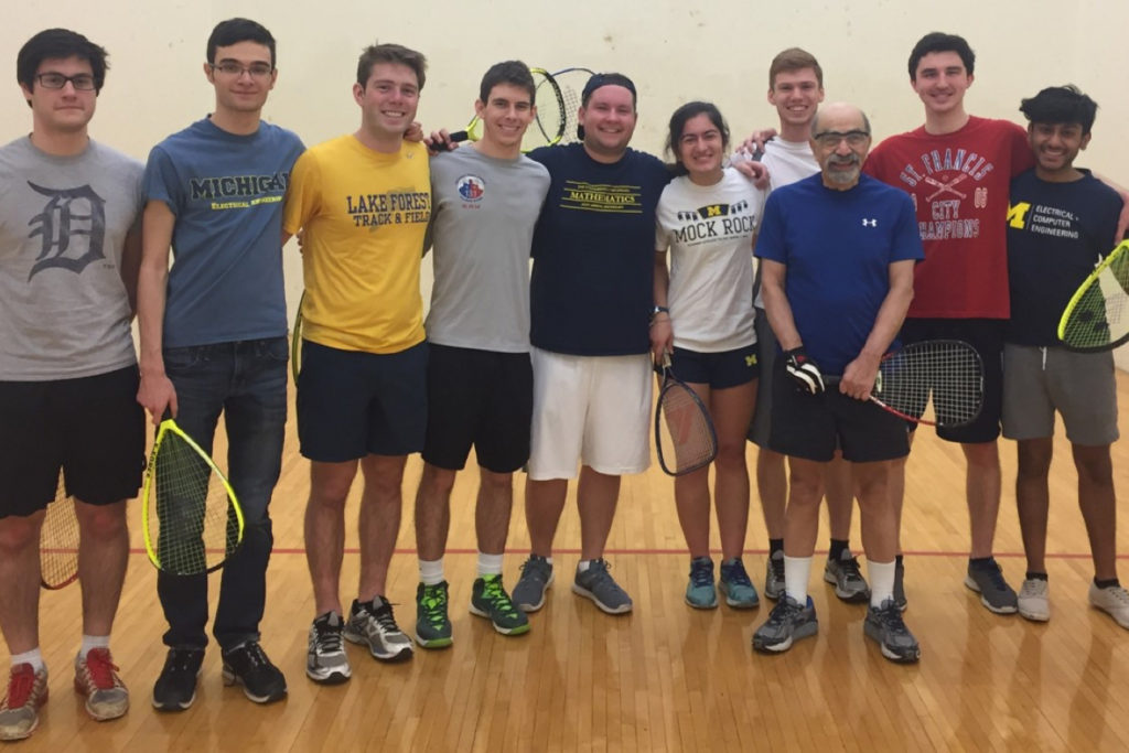 Ulaby and nine students at the racquetball court