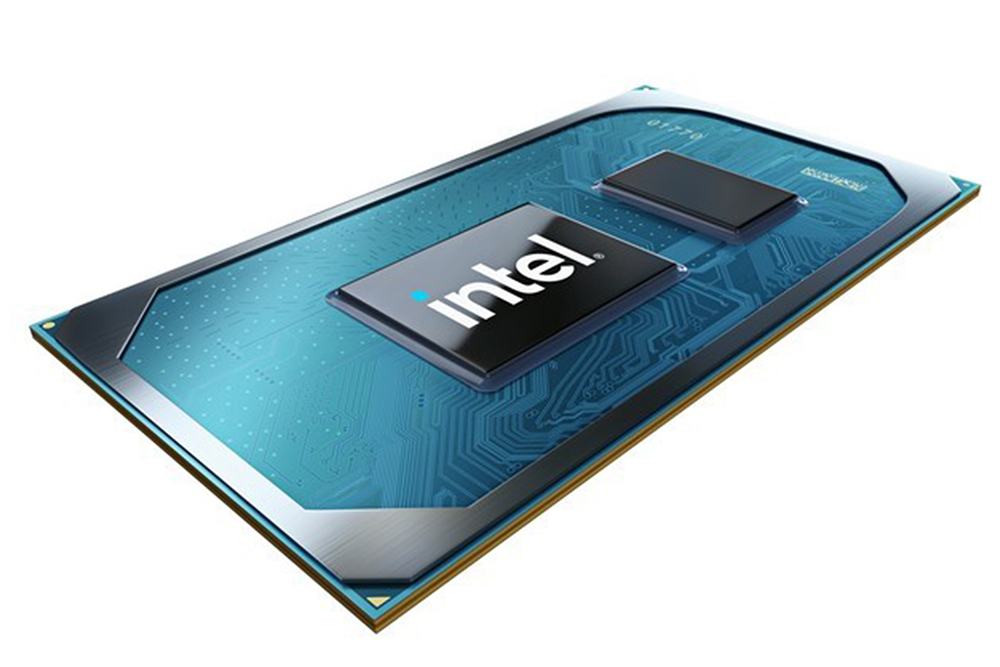 Image of the Tiger Lake processor with "Intel" label