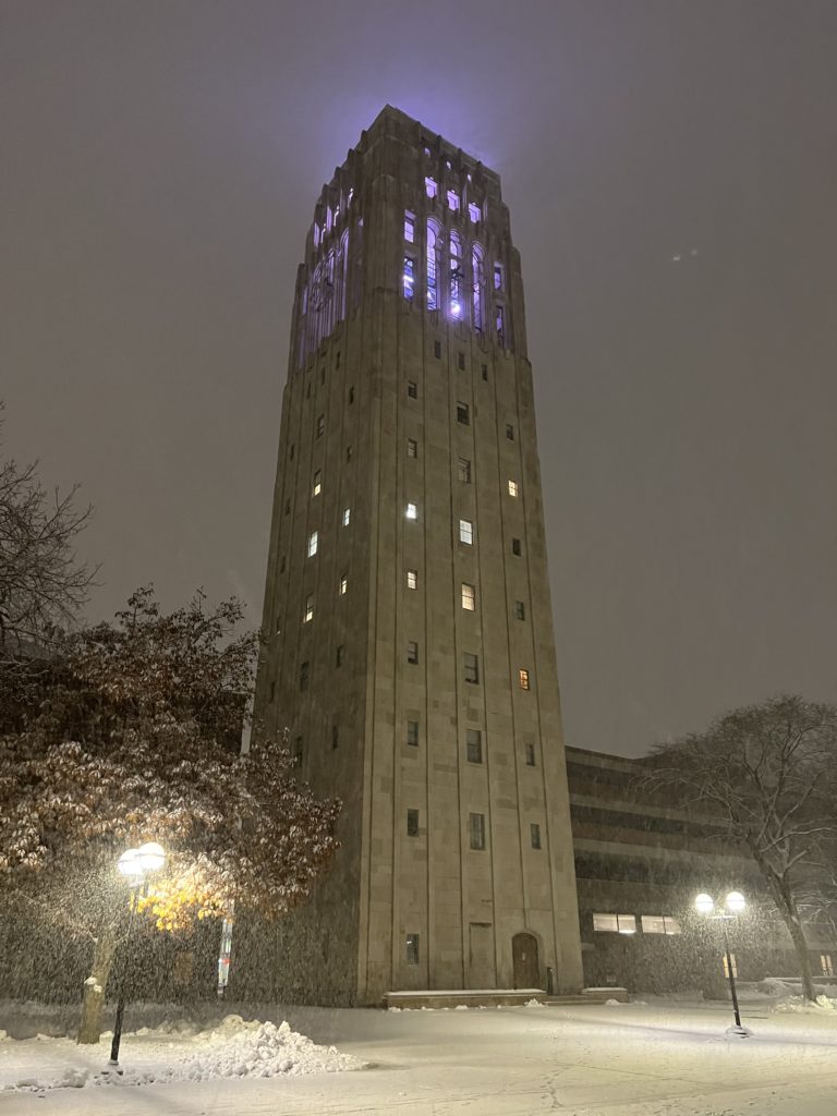 Burton Tower in the snow