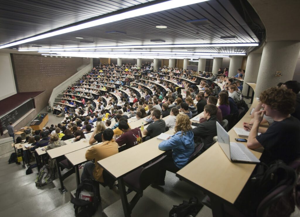 A full lecture hall at the University of Michigan
