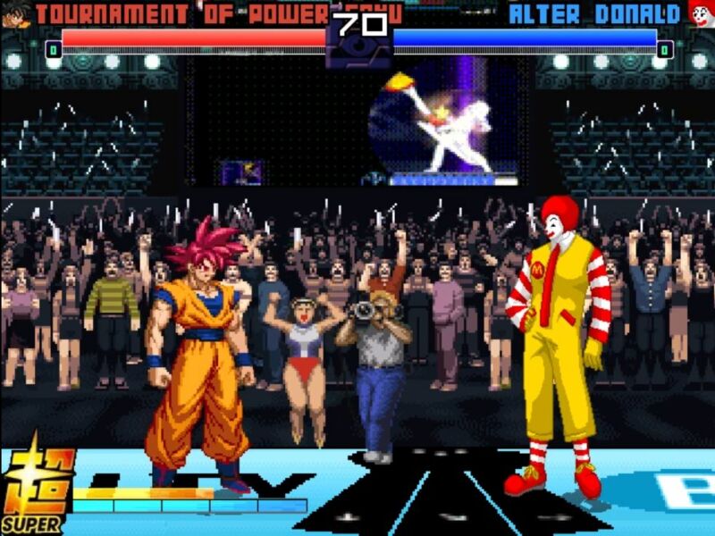 2d fighting game with Goku from Dragonball Z and Ronald McDonald