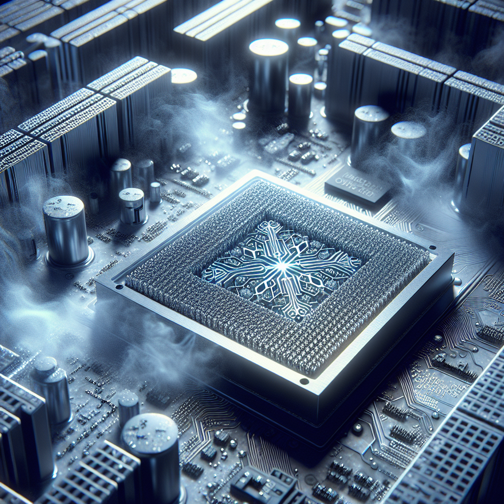 AI-generated representation of cryogenic computer circuitry (generated by DALL-E)