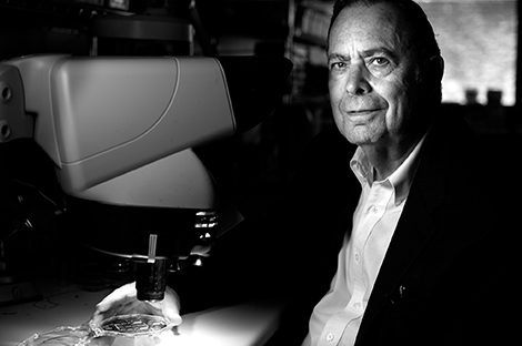 Ken Wise in the lab, black and white photo